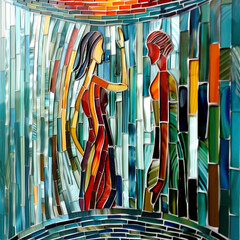 Abstract and symbolic image of Pride Month that captures the theme of diversity, unity and resilience. Glass work.