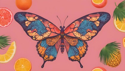 A-Butterfly-With-Wings-Patterned-Like-A-Tropical-F-