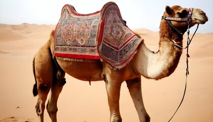 A-Camel-Adorned-With-Intricate-Patterns-On-Its-Har- - obrazy, fototapety, plakaty