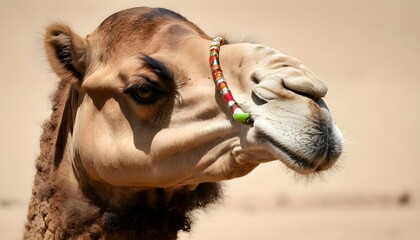 A-Camel-Chewing-Cud-With-A-Contemplative-Expressio- - obrazy, fototapety, plakaty