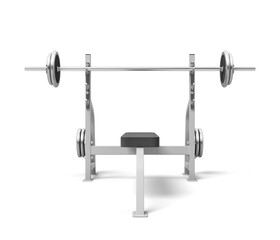Barbell set on bench isolated on white