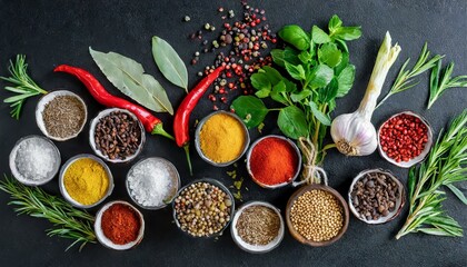 Spice Odyssey: Vibrant Mediterranean Condiments on Black Table