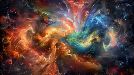 Vibrant Cosmic Nebula in Deep Space: A Stellar Nursery of Stars - obrazy, fototapety, plakaty