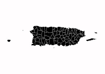 Mapa negro de Puerto Rico en fondo blanco. © Gabrieuskal