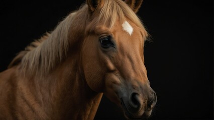 Obraz na płótnie Canvas buckskin horse close up portrait on plain black background from Generative AI