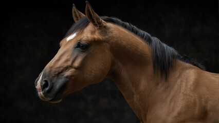 Obraz premium buckskin horse close up portrait on plain black background from Generative AI