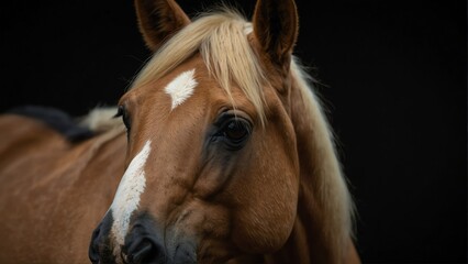 buckskin horse close up portrait on plain black background from Generative AI