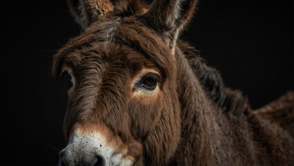 Fototapeta premium donkey horse close up portrait on plain black background from Generative AI