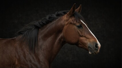 mustang horse close up portrait on plain black background from Generative AI - obrazy, fototapety, plakaty