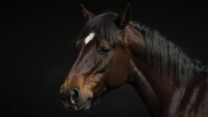 mustang horse close up portrait on plain black background from Generative AI - obrazy, fototapety, plakaty