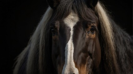 shire horse close up portrait on plain black background from Generative AI