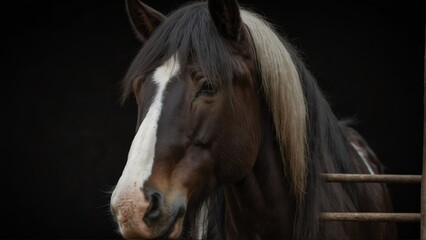 shire horse close up portrait on plain black background from Generative AI