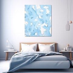 Blue and white flat digital illustration canvas with abstract graffiti and copy space for text background pattern 