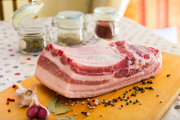 Fresh piece of lard ready for salting