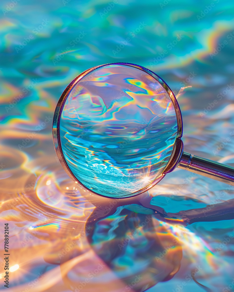 Wall mural A single water drop on a windowpane reflects a colorful summer sky