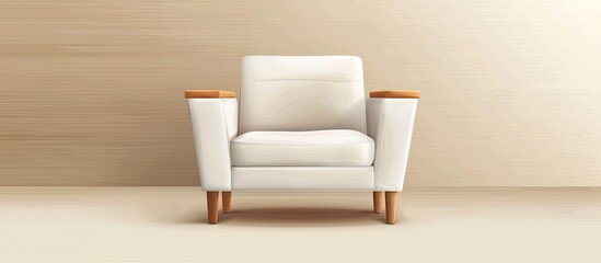 A white chair with wooden armrests is placed in a room with rectangleshaped flooring and a window, adding comfort to the houses furniture