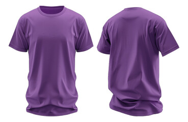 Purple Colored Blank T-Shirt Mockup, Front and Back View, Apparel Design Template on Transparent Background