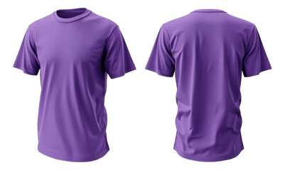 Purple Colored Blank T-Shirt Mockup, Front and Back View, Apparel Design Template on Transparent Background