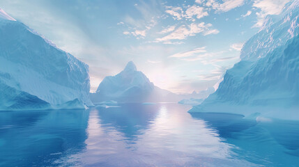 Optic white and blue icebergs storing ancient waters, polar light, majestic view