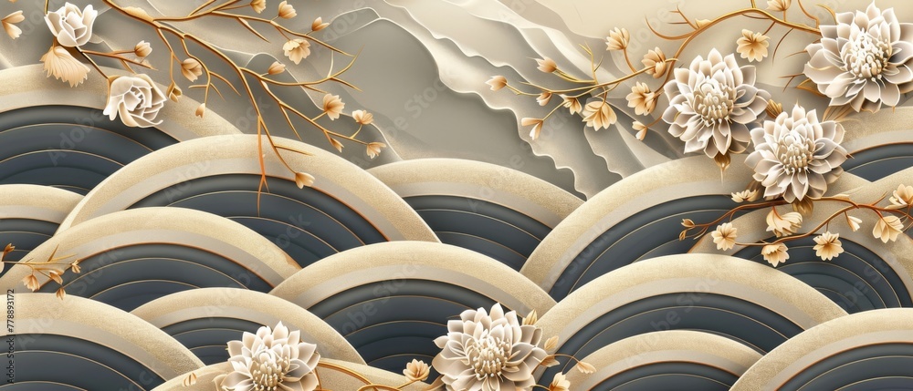 Aufkleber the seamless pattern is a japanese design with chrysanthemum flower moderns set on a geometric backg