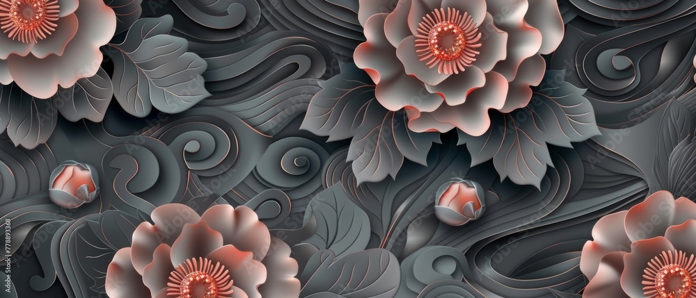 Aufkleber geometric elements. peony flower decoration in asian style. abstract background with japanese patter