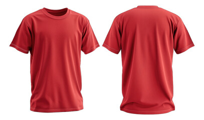 Red Colored Blank T-Shirt Mockup, Front and Back View, Apparel Design Template on Transparent Background