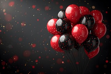 Red and Black Balloons Floating in the Air - Powered by Adobe