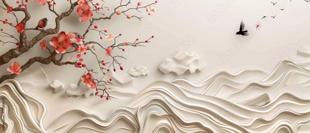 Poster an abstract art background with japanese pattern. art brush elements with contemporary poster design