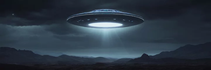 Foto auf Acrylglas World UFO Day. Ufologist's Day. Unidentified flying object. UFOs on earth © Vladislav