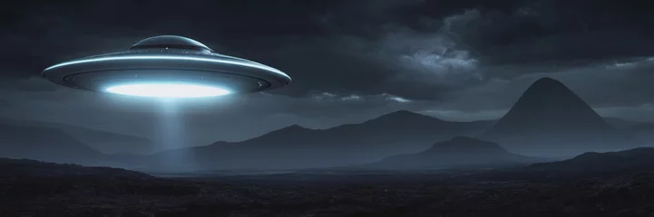 Rolgordijnen World UFO Day. Ufologist's Day. Unidentified flying object. UFOs on earth © Vladislav