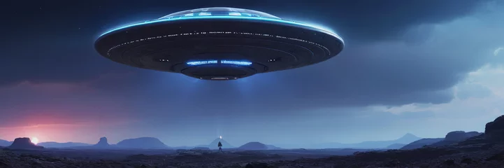 Foto auf Acrylglas Antireflex World UFO Day. Ufologist's Day. Unidentified flying object. UFOs on earth © Vladislav