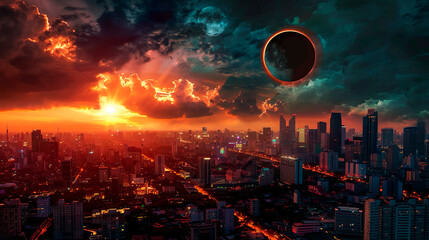 Total solar eclipse over the city