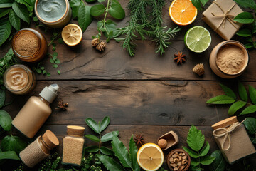 Fototapeta na wymiar Assorted eco-friendly items on wooden table