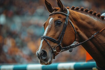 Close-up of horse with crowd in background - obrazy, fototapety, plakaty