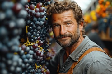 Man examining grapes
