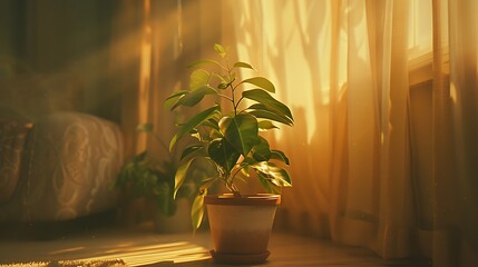 A potted plant bathed in sunlight, a reminder of the importance of self-care for a young woman's well-being