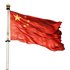 China Flag with Flagpole isolated white background 3d render illustration