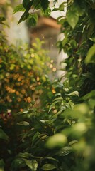 Lush Greenery Background with Enchanting Bokeh Lights