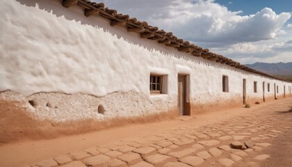 A traditional adobe structure under a clear blue sky, showcasing ancient building techniques and cultural heritage