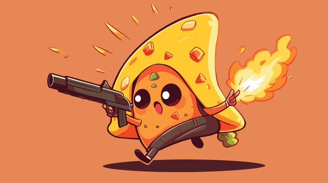 Nacho adventure with gun and torch . Cartoon vector