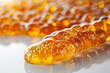 Close up of yellow liquid pill bottle