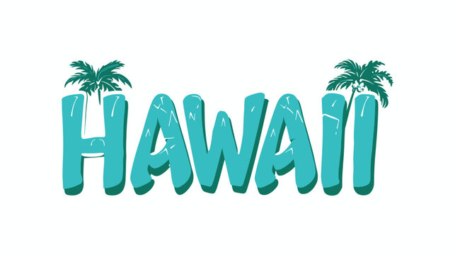 Hawaii word lettering with plants and flowers, summer holiday banner