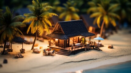 Peaceful beach house at night