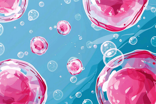 Banner on the topic of oocyte donation. Pink oocytes on a blue background