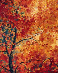 A canopy of fall leaves, a cascade of reds, oranges, and yellows ,high resulution,clean sharp focus