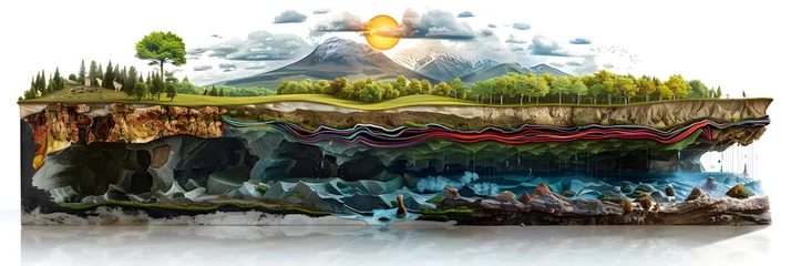Fotobehang An Illustrated Cross-Section of Earth’s Environment and Human Interaction © Beulah