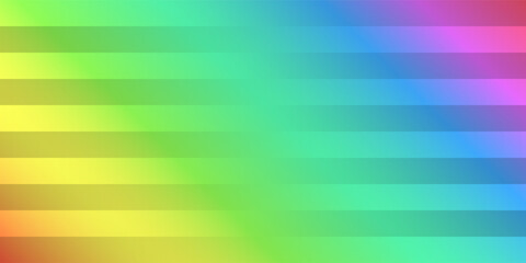 Thick Horzontal Stripes of Translucent Glowing Rectangles Colored in Colors of Rainbow - Glossy Geometric Multicolored Vivid Pattern on Blurred Abstract Gradient Background - Vector Design Template