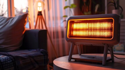 Stylish room air heater for creating comfort in a home with hot color interior design
