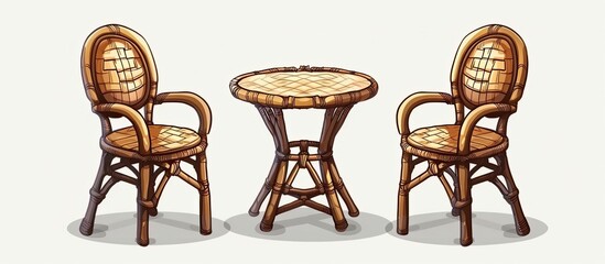 This outdoor furniture set includes a hardwood wicker table and chairs, featuring a sleek rectangle design with armrests, displayed on a white background