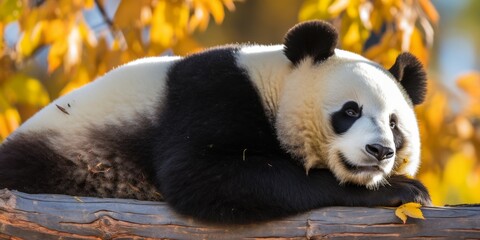 panda on a tree branch.
Concept: wildlife conservation, endangered species, zoo or environmental...